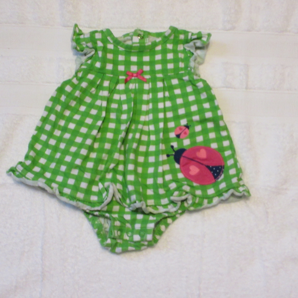 Carter's Green Checkered Diaper Cover with Ladybug